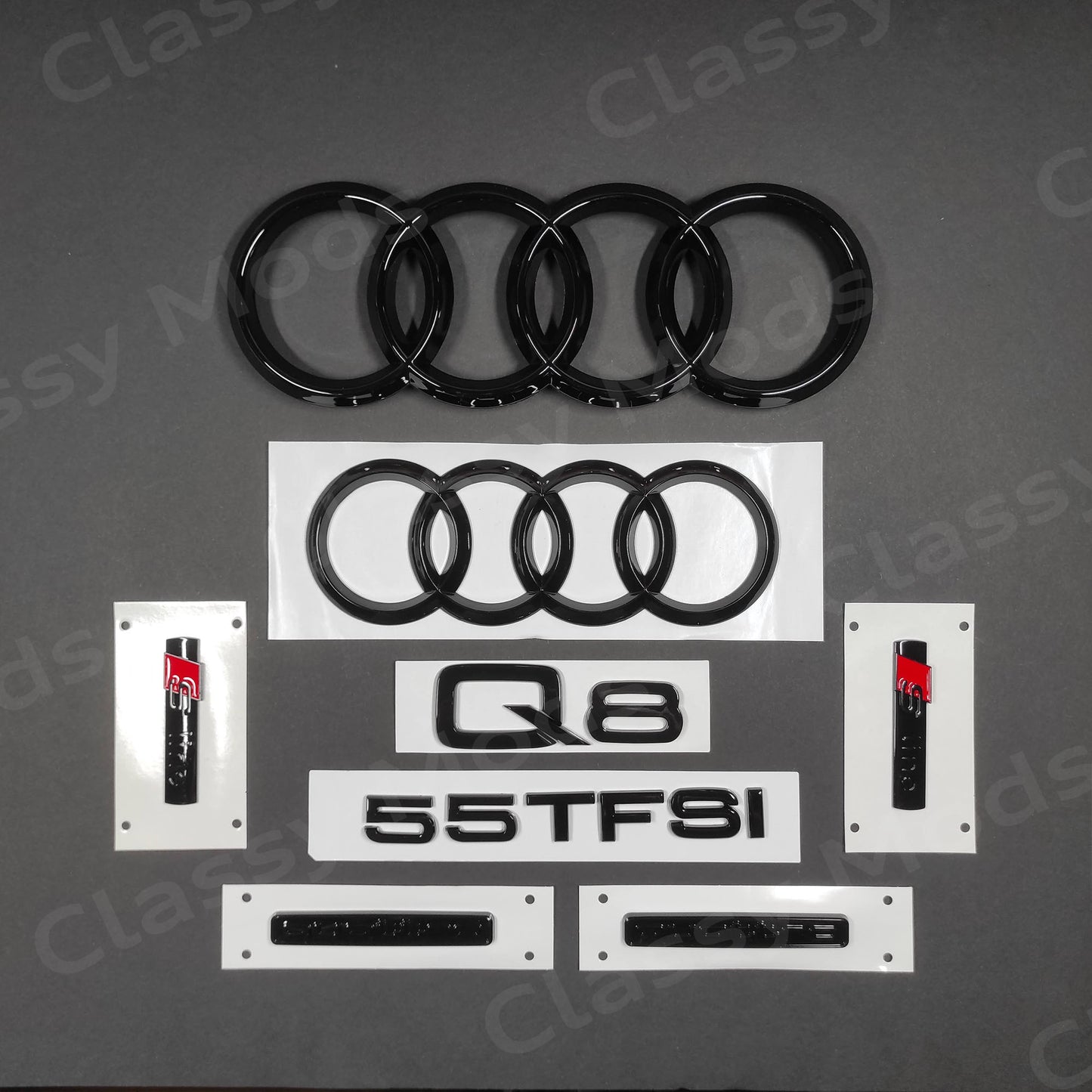 Audi Q8 55TFSI Quattro S-Line Gloss Black Emblem Set