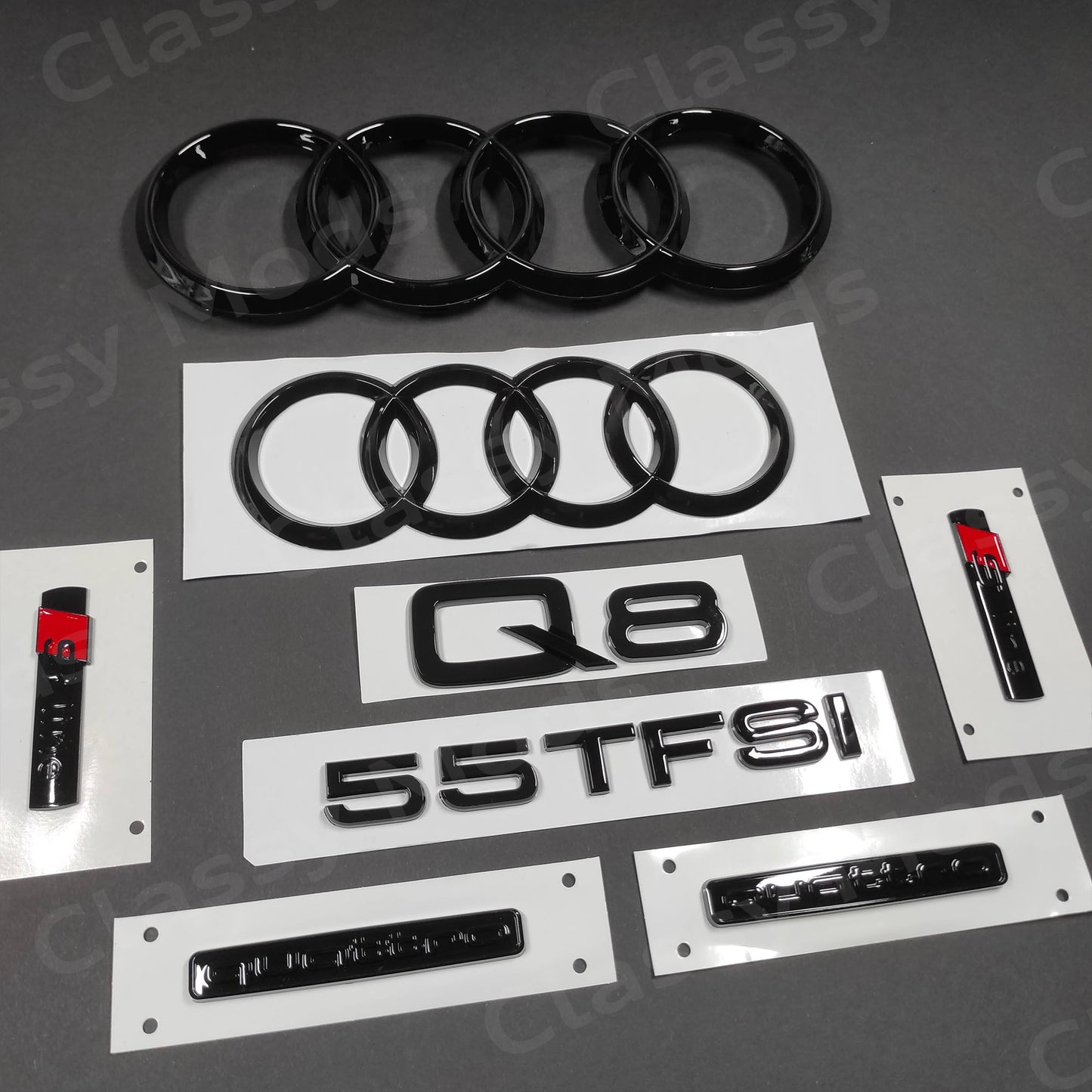 Audi Q8 55TFSI Quattro S-Line Gloss Black Emblem Set