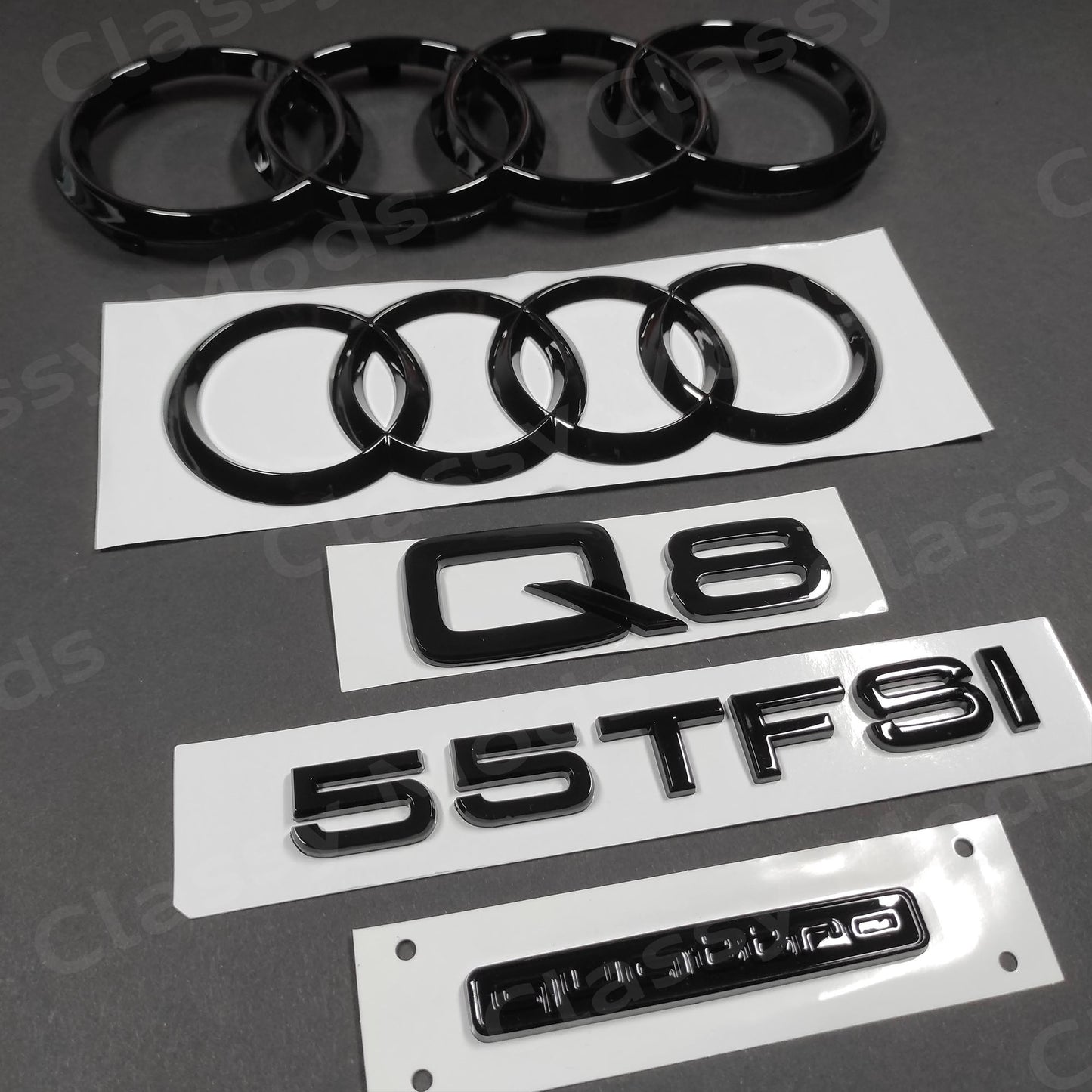 Audi Q8 55TFSI Quattro Gloss Black Emblem Set