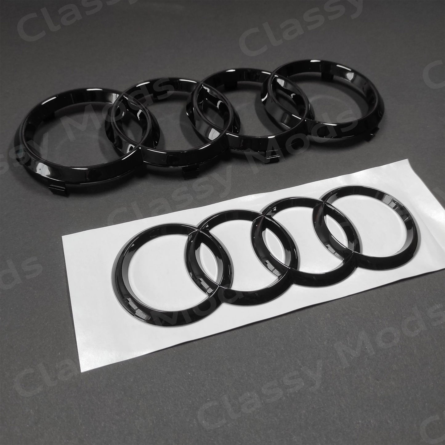 Audi Rings Front Grill & Rear Emblem Gloss Black A3 A4 S4 A5