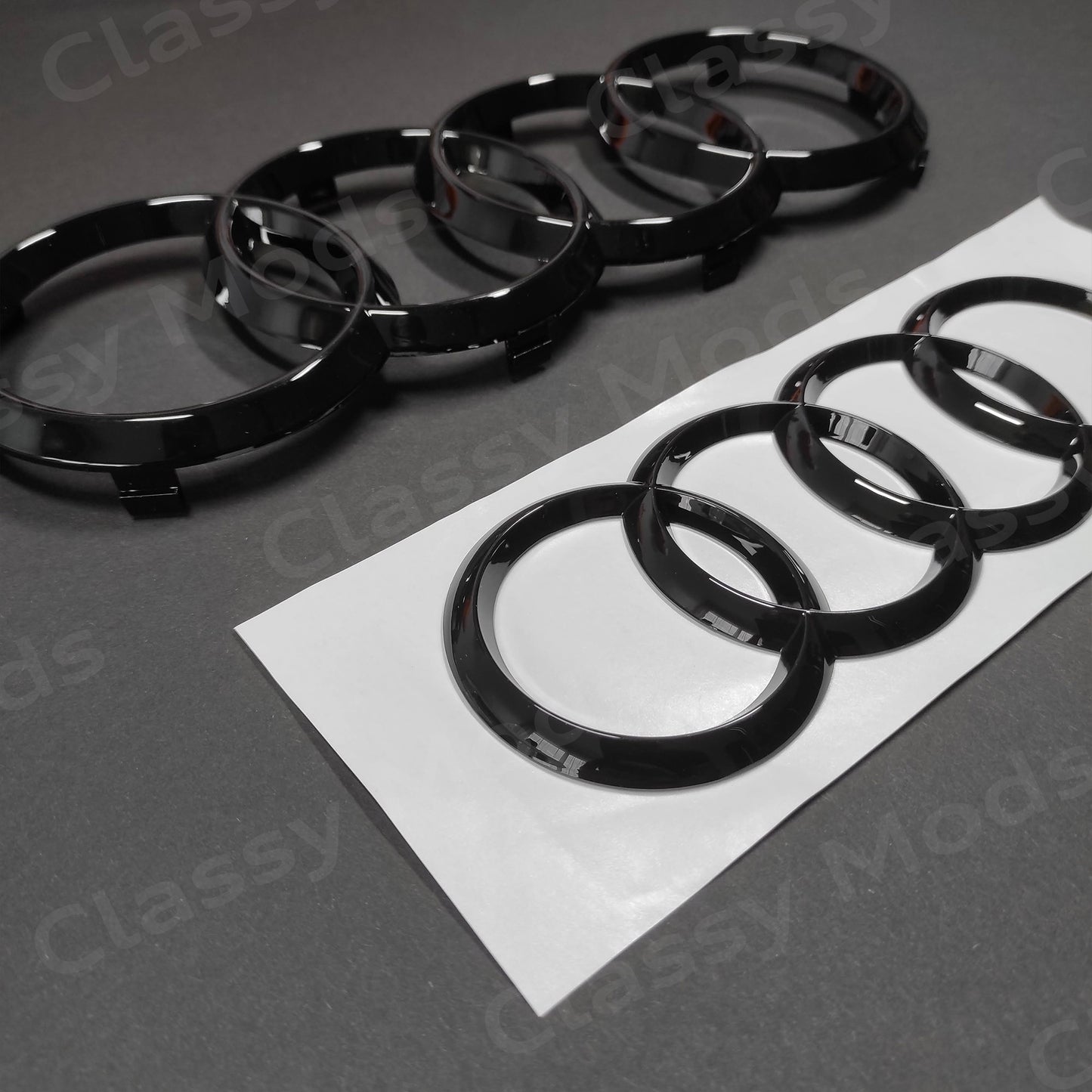 Audi Rings Front Grill & Rear Emblem Gloss Black A3 A4 S4 A5