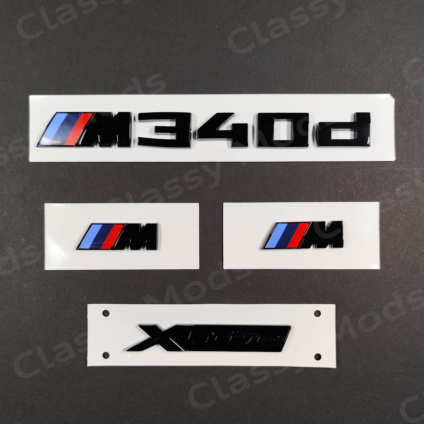 BMW M340d Gloss Black Badges Set