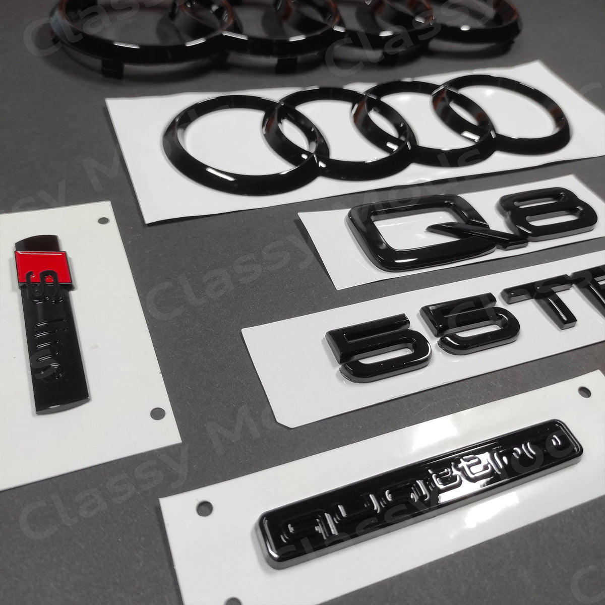 Emblem Set Audi Q8 55TFSI Quattro S-Line Gloss Black Emblem Set – Classy Mods