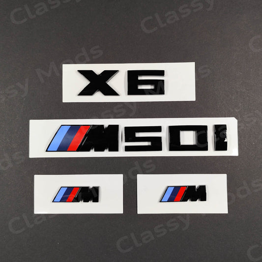 BMW X6 M50i Gloss Black Badges Set