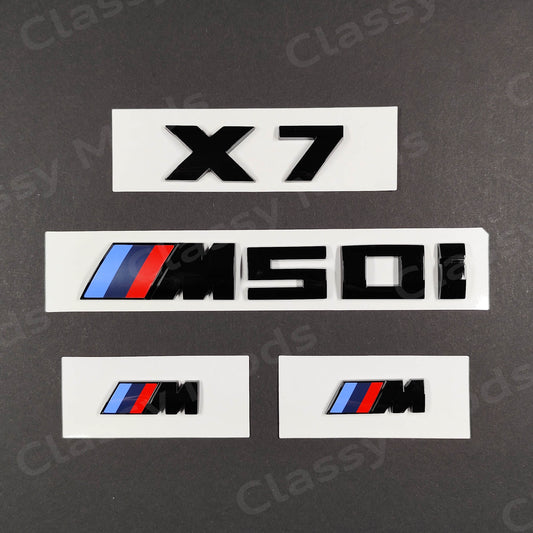 BMW X7 M50i Gloss Black Badges Set